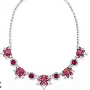 INC- Silver-Tone Mixed Stone Halo & Cluster Statement Necklace, 17" + 3" extende